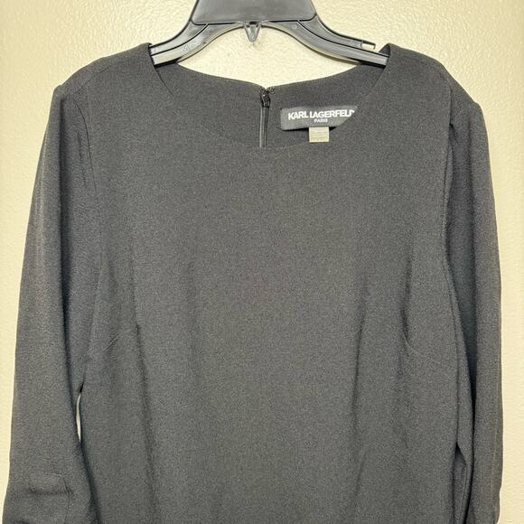 KARL LAGERFELD Paris Crepe Tie Sleeve Black Dress Women Size 6 - Picture 4 of 6